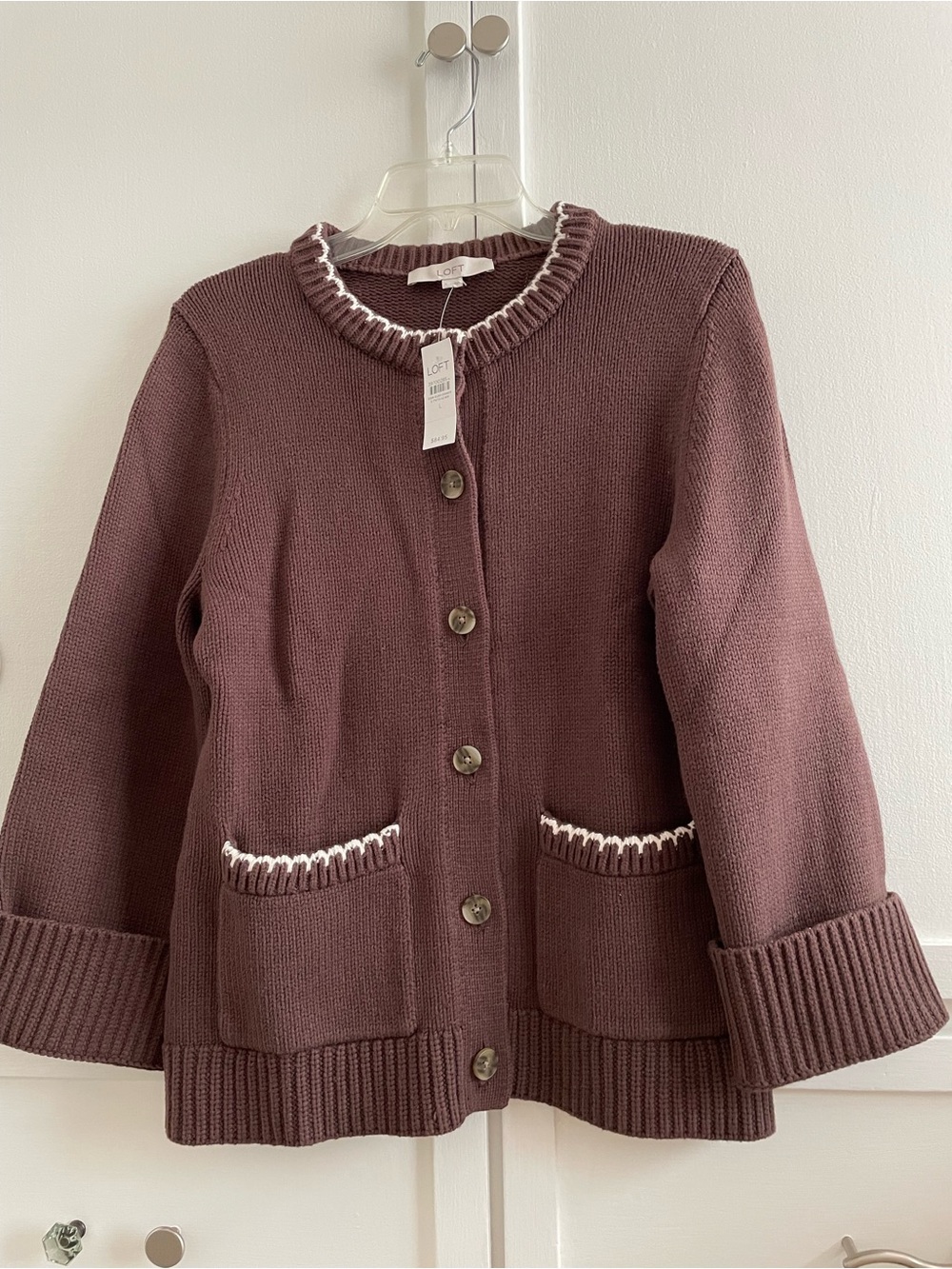 LOFT Knit Button-Up Cardigan Plum Color Size L Brand New NWT
